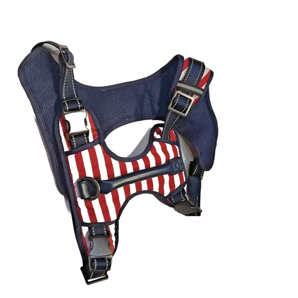 Dog Harness Red White & Blue Flag‎ Style Size Medium Heavy Duty Padded Clip on